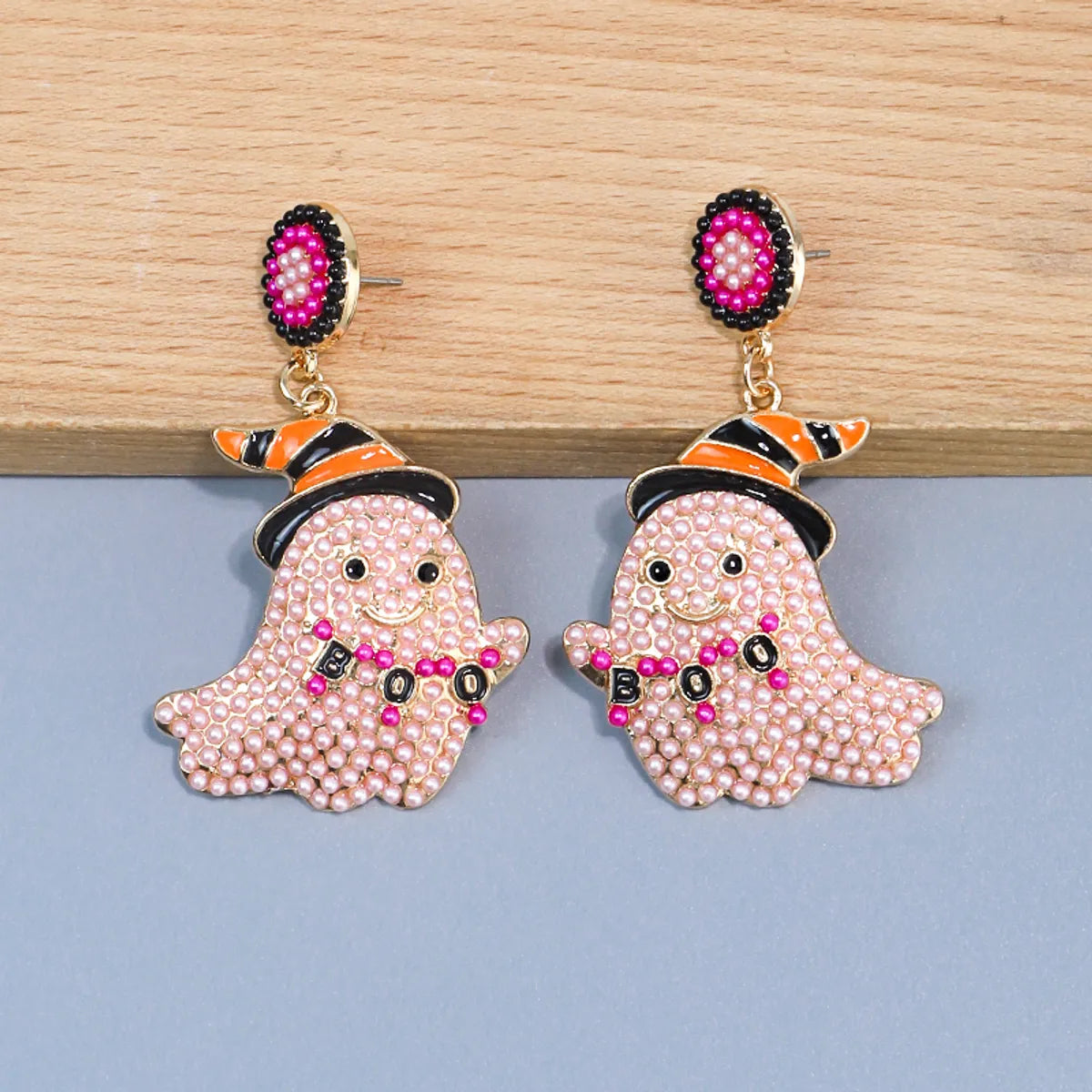 1 Pair Cute Funny Sweet Ghost Alloy Seed Bead Drop Earrings