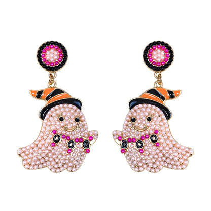 1 Pair Cute Funny Sweet Ghost Alloy Seed Bead Drop Earrings