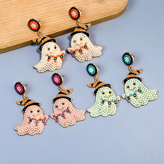 1 Pair Cute Funny Sweet Ghost Alloy Seed Bead Drop Earrings