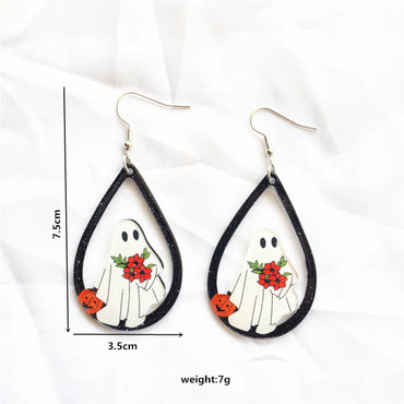 1 Pair Cute Funny Sweet Halloween Pattern Spider Ghost Arylic Metal Drop Earrings