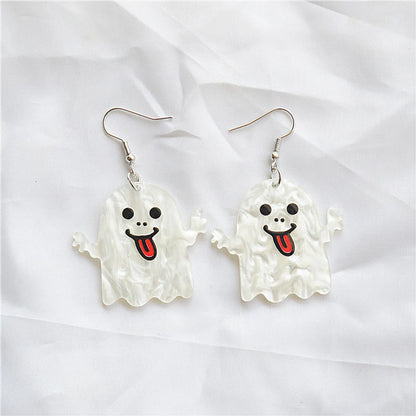 1 Pair Cute Funny Sweet Halloween Pattern Spider Ghost Arylic Metal Drop Earrings