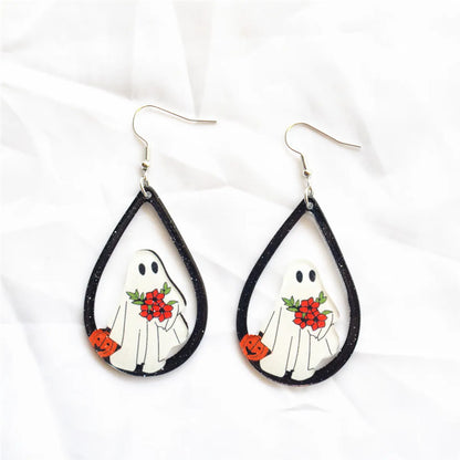 1 Pair Cute Funny Sweet Halloween Pattern Spider Ghost Arylic Metal Drop Earrings