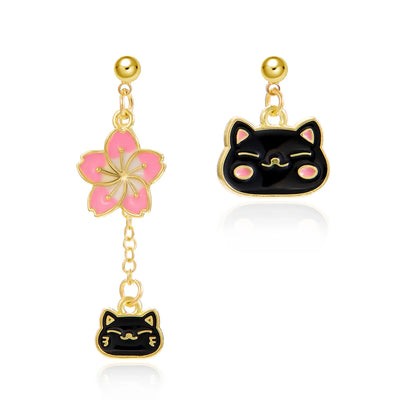 1 Pair Cute Funny Sweet Heart Shape Cat Flower Enamel Inlay Alloy Artificial Pearls Drop Earrings