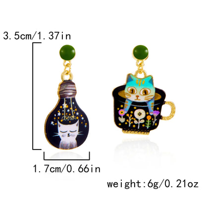 1 Pair Cute Funny Sweet Heart Shape Cat Flower Enamel Inlay Alloy Artificial Pearls Drop Earrings