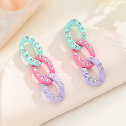 1 Pair Cute Geometric Alloy Zircon Drop Earrings