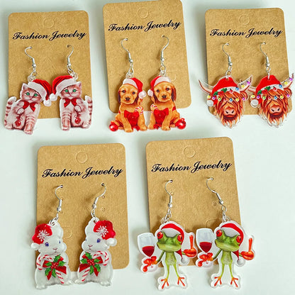 1 Pair Cute Geometric Animal Christmas Hat Arylic Drop Earrings