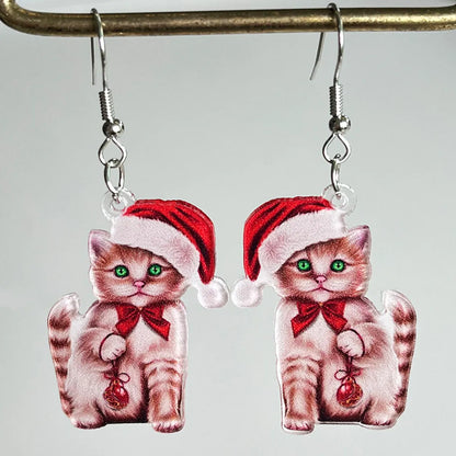 1 Pair Cute Geometric Animal Christmas Hat Arylic Drop Earrings