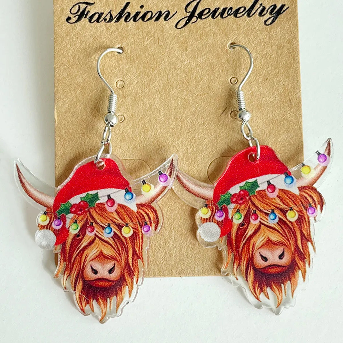 1 Pair Cute Geometric Animal Christmas Hat Arylic Drop Earrings