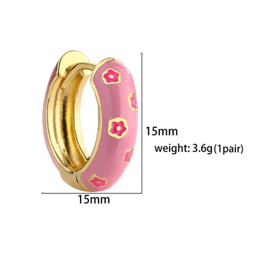 1 Pair Cute Geometric Flower Plating Copper Hoop Earrings