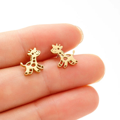 1 Pair Cute Giraffe Plating Stainless Steel 18k Gold Plated Ear Studs