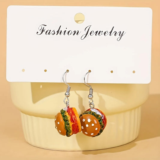 1 Pair Cute Hamburger Resin Drop Earrings