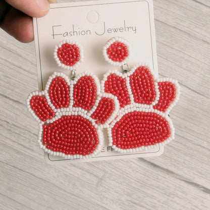 1 Pair Cute Handmade Artistic Paw Print Inlay Stainless Steel Cloth Glass Beads Drop Earrings