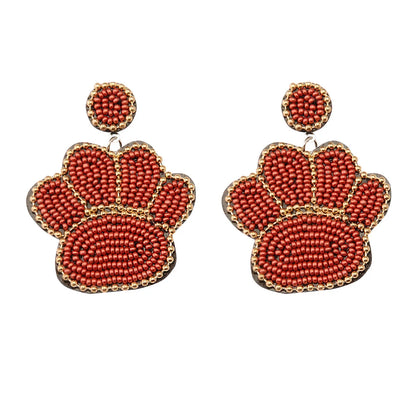 1 Pair Cute Handmade Artistic Paw Print Inlay Stainless Steel Cloth Glass Beads Drop Earrings