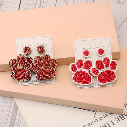 1 Pair Cute Handmade Artistic Paw Print Inlay Stainless Steel Cloth Glass Beads Drop Earrings