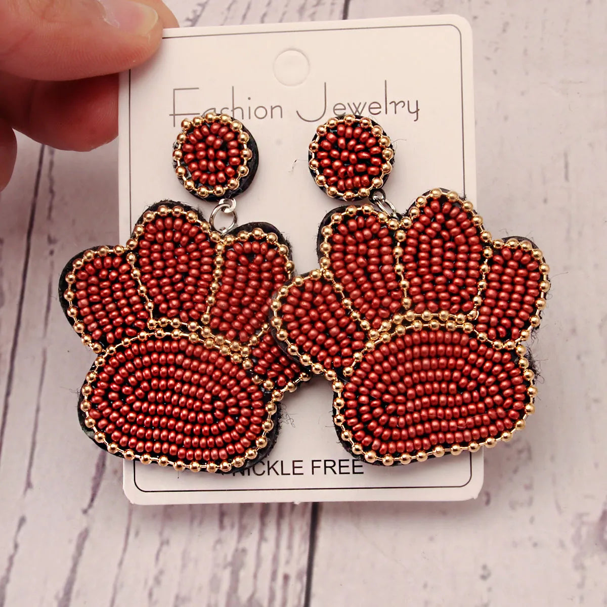 1 Pair Cute Handmade Artistic Paw Print Inlay Stainless Steel Cloth Glass Beads Drop Earrings