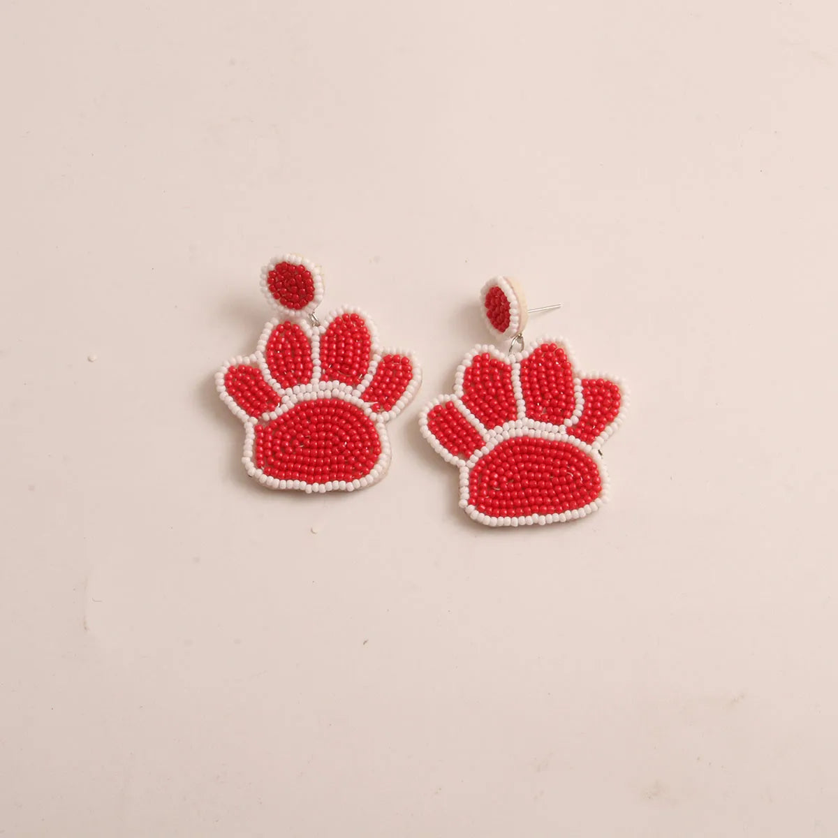 1 Pair Cute Handmade Artistic Paw Print Inlay Stainless Steel Cloth Glass Beads Drop Earrings