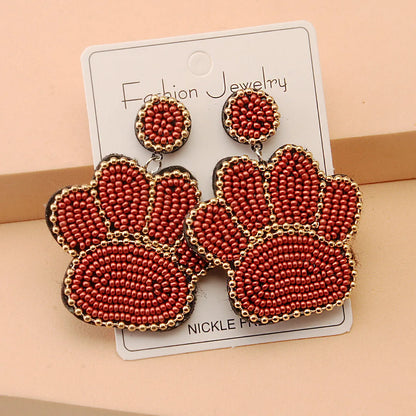 1 Pair Cute Handmade Artistic Paw Print Inlay Stainless Steel Cloth Glass Beads Drop Earrings