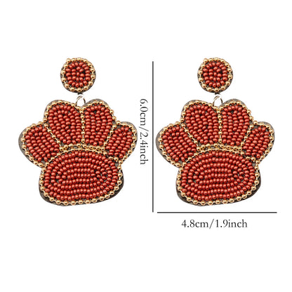 1 Pair Cute Handmade Artistic Paw Print Inlay Stainless Steel Cloth Glass Beads Drop Earrings