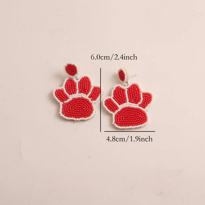 1 Pair Cute Handmade Artistic Paw Print Inlay Stainless Steel Cloth Glass Beads Drop Earrings