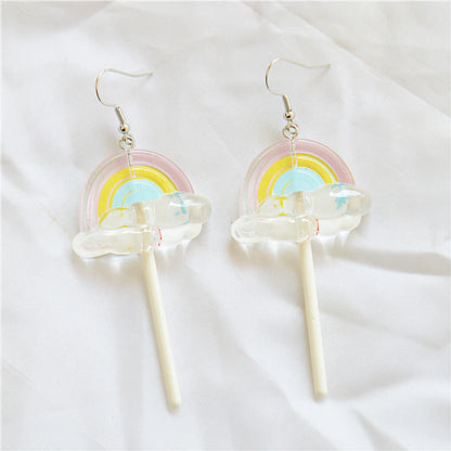 1 Pair Cute Handmade Rainbow Candy Synthetic Resin Metal Drop Earrings