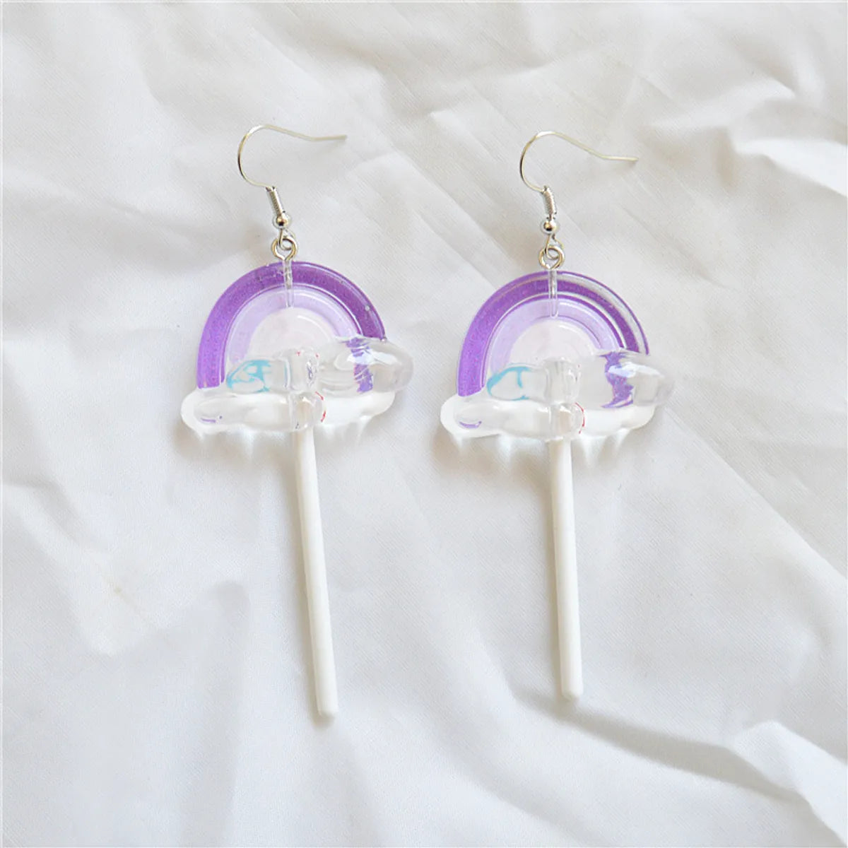 1 Pair Cute Handmade Rainbow Candy Synthetic Resin Metal Drop Earrings