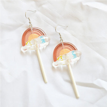 1 Pair Cute Handmade Rainbow Candy Synthetic Resin Metal Drop Earrings