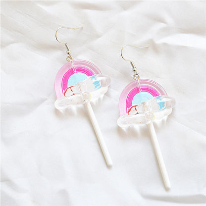 1 Pair Cute Handmade Rainbow Candy Synthetic Resin Metal Drop Earrings