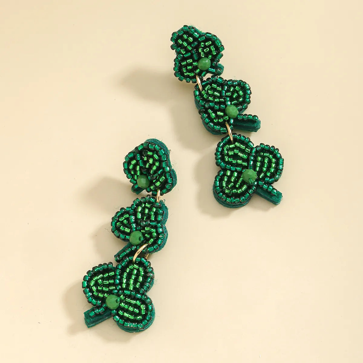 1 Pair Cute Handmade Simple Style Shamrock Letter Beaded Handmade Braid Seed Bead Drop Earrings