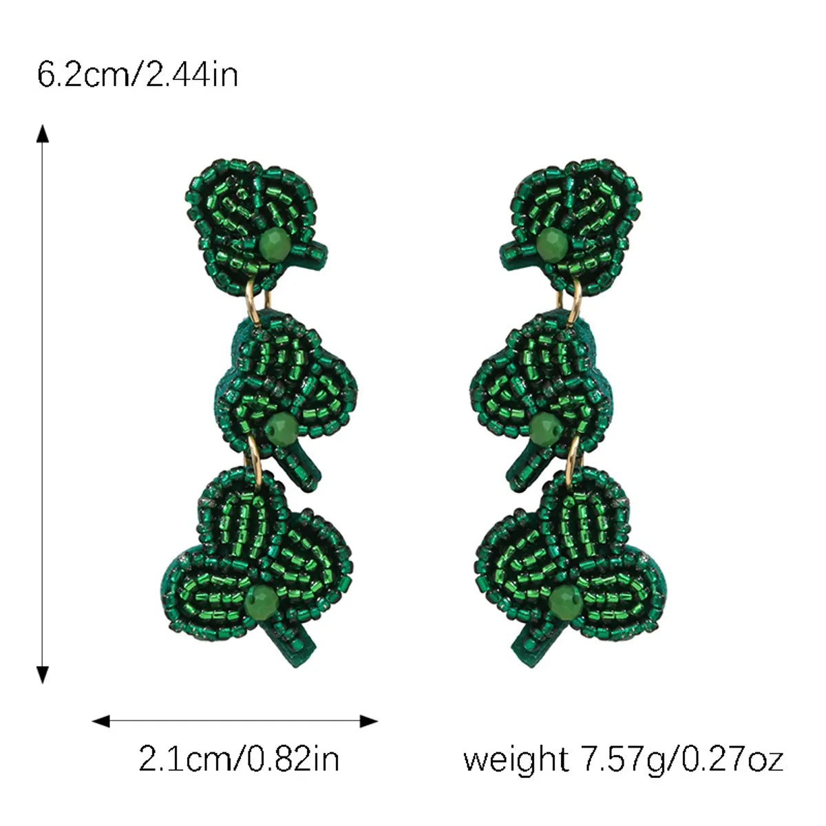 1 Pair Cute Handmade Simple Style Shamrock Letter Beaded Handmade Braid Seed Bead Drop Earrings