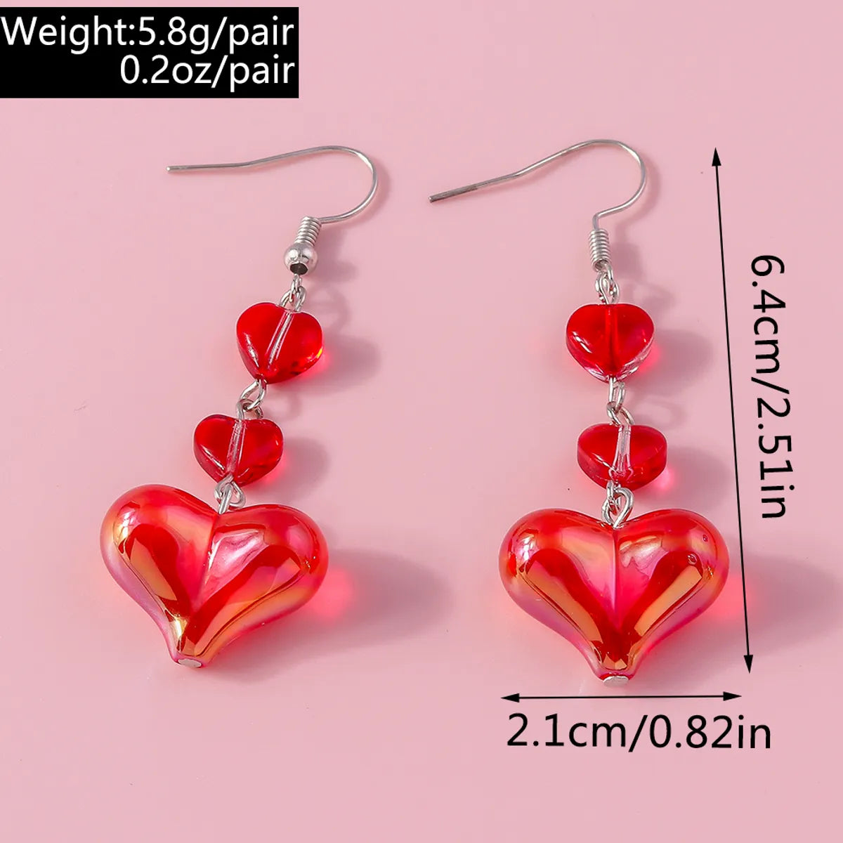 1 Pair Cute Heart Shape Alloy Drop Earrings