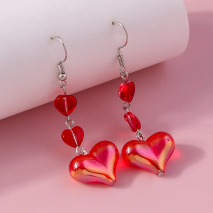 1 Pair Cute Heart Shape Alloy Drop Earrings