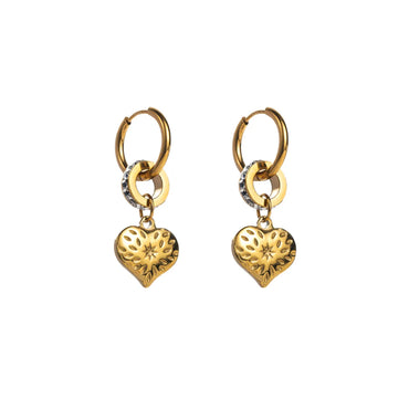 1 Pair Cute Heart Shape Butterfly Plating Inlay Titanium Steel Rhinestones Gold Plated Earrings