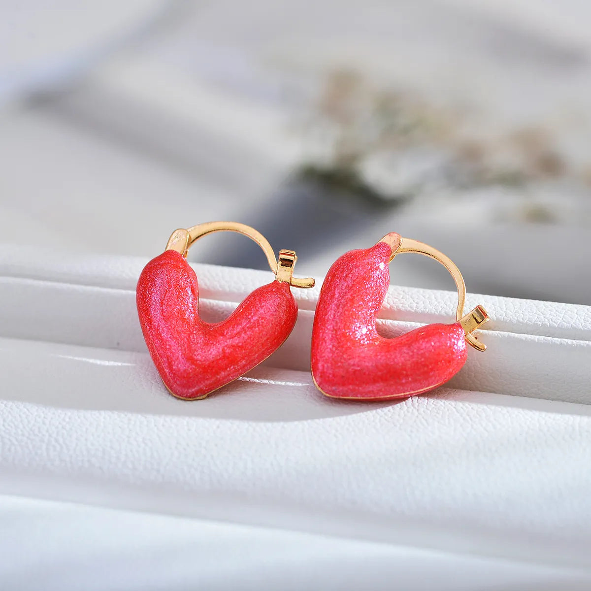 1 Pair Cute Heart Shape Enamel Copper Copper Alloy Earrings