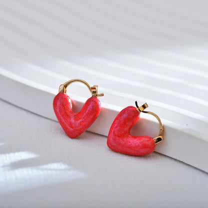 1 Pair Cute Heart Shape Enamel Copper Copper Alloy Earrings