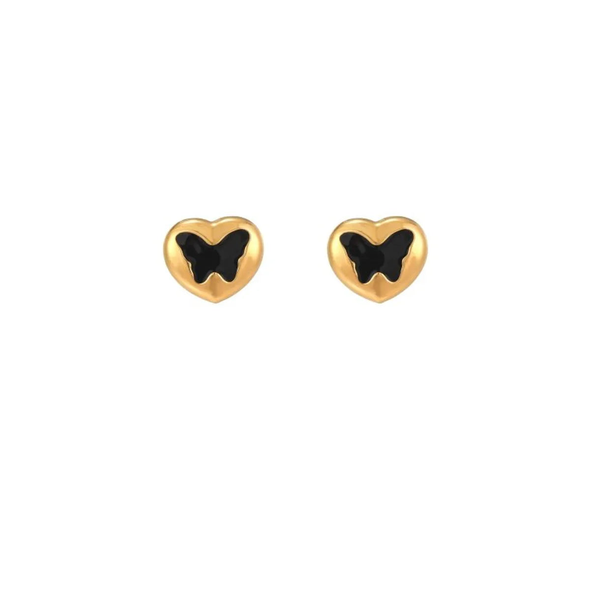 1 Pair Cute Heart Shape Enamel Plating Inlay Stainless Steel Zircon 18k Gold Plated Ear Studs