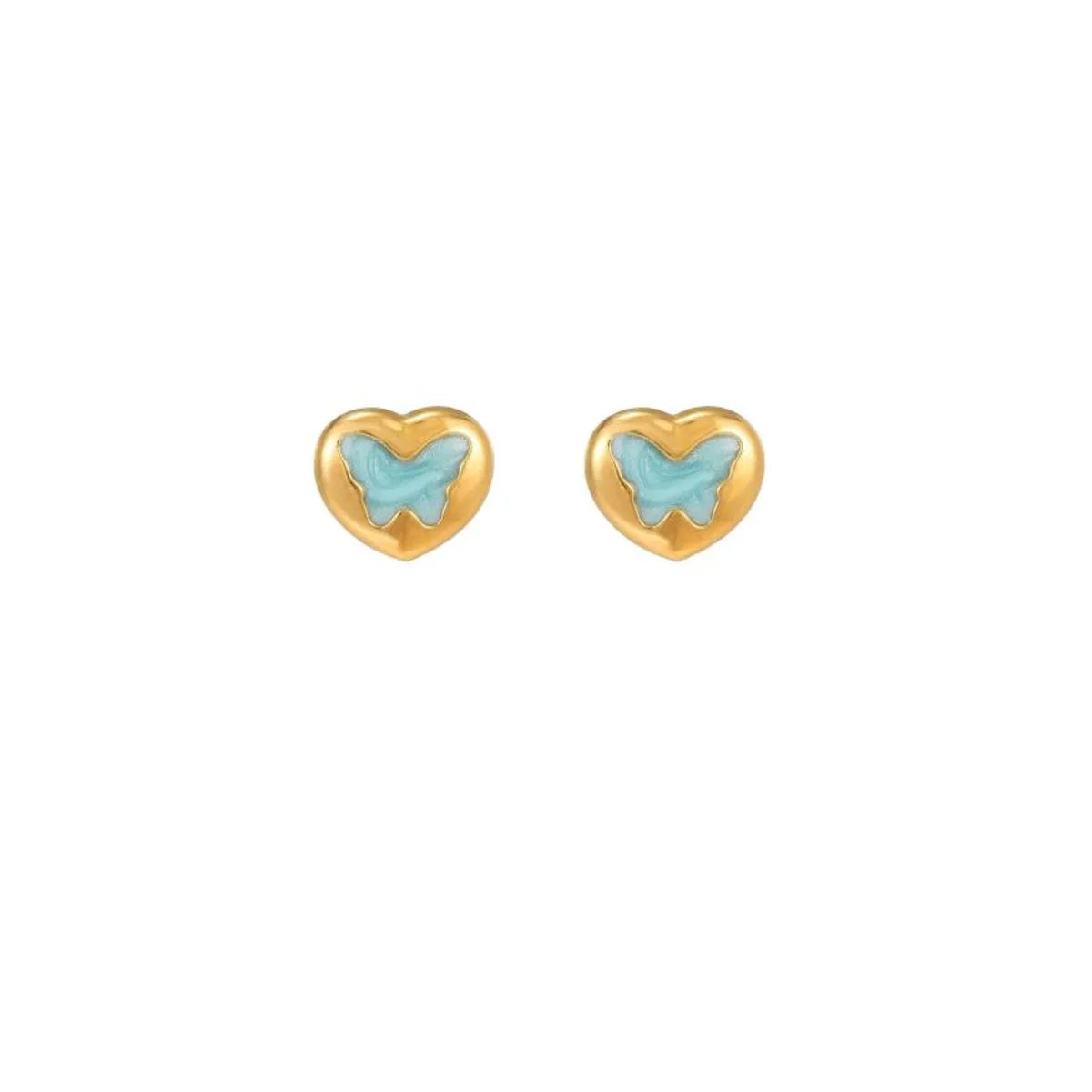 1 Pair Cute Heart Shape Enamel Plating Inlay Stainless Steel Zircon 18k Gold Plated Ear Studs