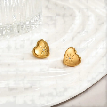 1 Pair Cute Heart Shape Enamel Plating Inlay Stainless Steel Zircon 18k Gold Plated Ear Studs