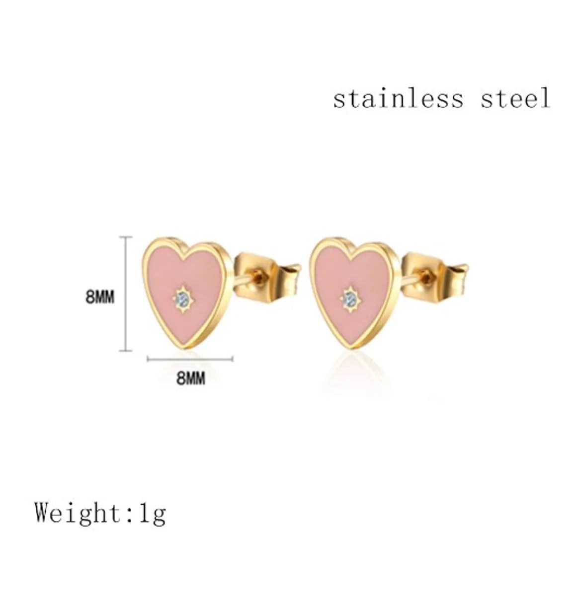 1 Pair Cute Heart Shape Plating Inlay Titanium Steel Zircon Ear Studs