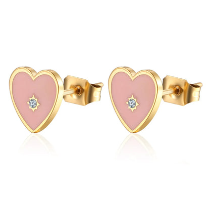 1 Pair Cute Heart Shape Plating Inlay Titanium Steel Zircon Ear Studs