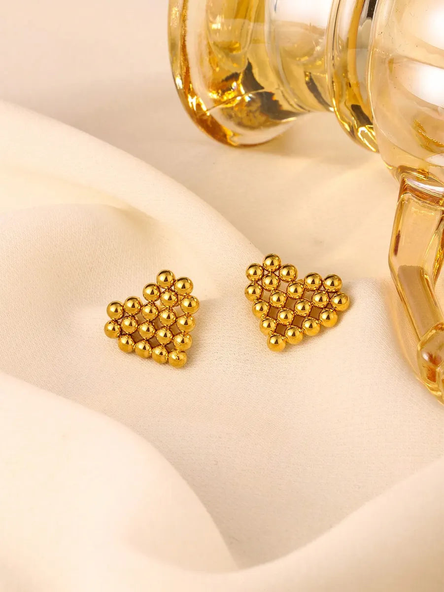 1 Pair Cute Heart Shape Polishing 304 Stainless Steel None 18K Gold Plated Ear Studs