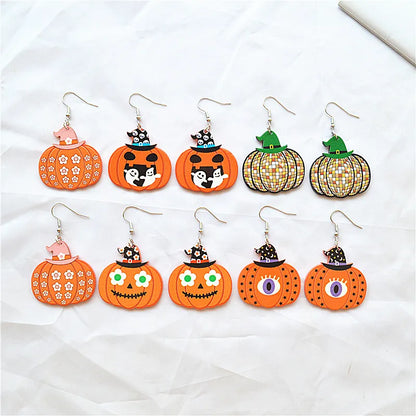 1 Pair Cute Hip-Hop Pumpkin Arylic Metal Drop Earrings