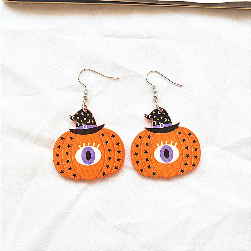 1 Pair Cute Hip-Hop Pumpkin Arylic Metal Drop Earrings