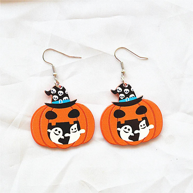 1 Pair Cute Hip-Hop Pumpkin Arylic Metal Drop Earrings