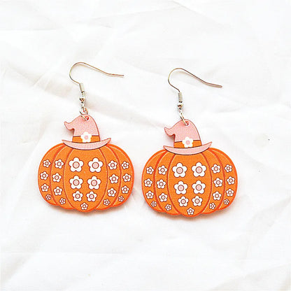 1 Pair Cute Hip-Hop Pumpkin Arylic Metal Drop Earrings