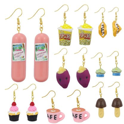 1 Pair Cute Ice Cream 1605 Coffee Fruit Plastic Resin Drop Earrings