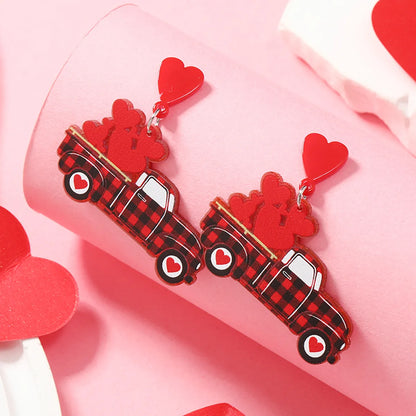 1 Pair Cute Ice Cream Car Heart Shape Painted Arylic Silver Plated Drop Earrings