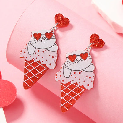 1 Pair Cute Ice Cream Car Heart Shape Painted Arylic Silver Plated Drop Earrings