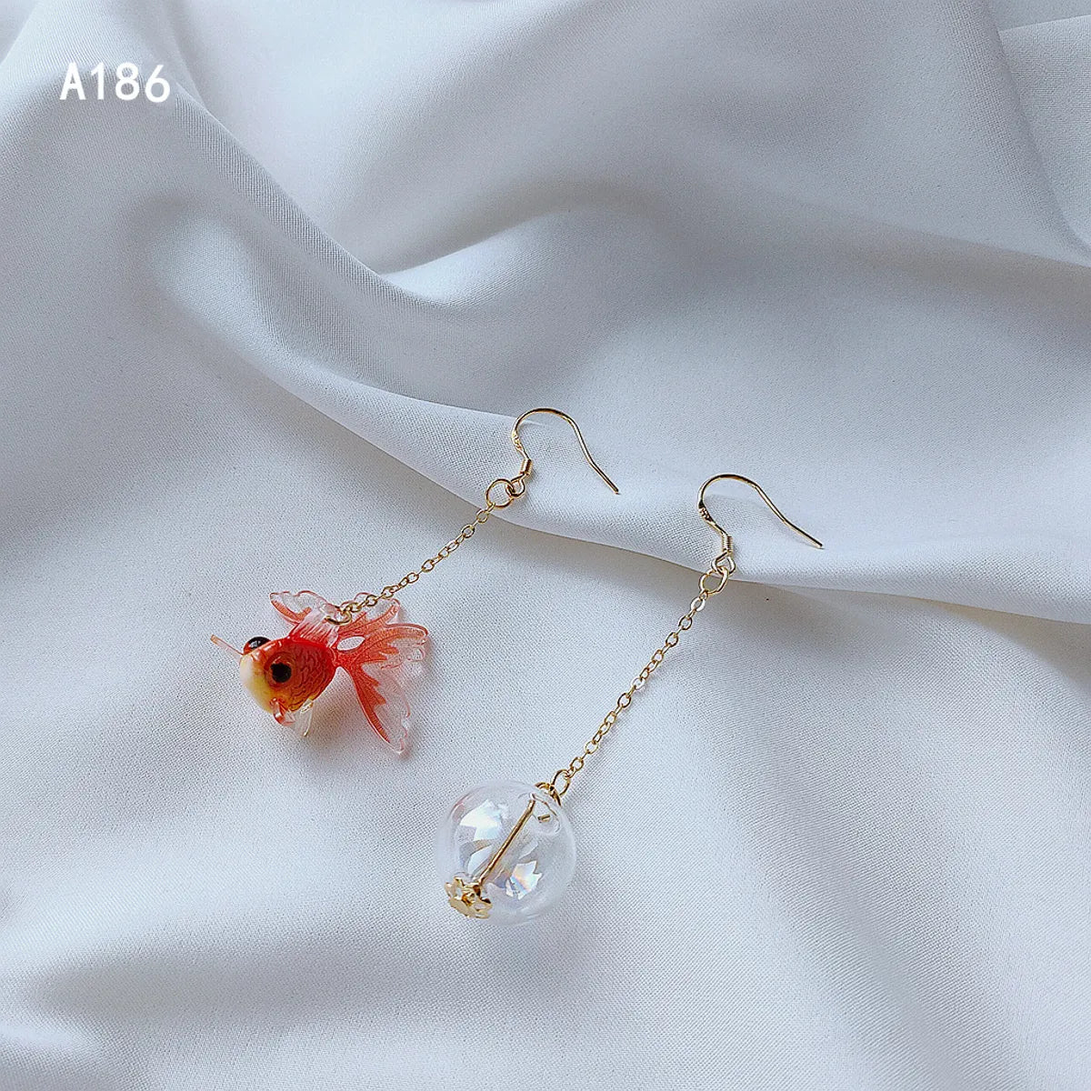 1 Pair Cute Japanese Style Fish Asymmetrical Resin Glass 14K Gold Plated Drop Earrings