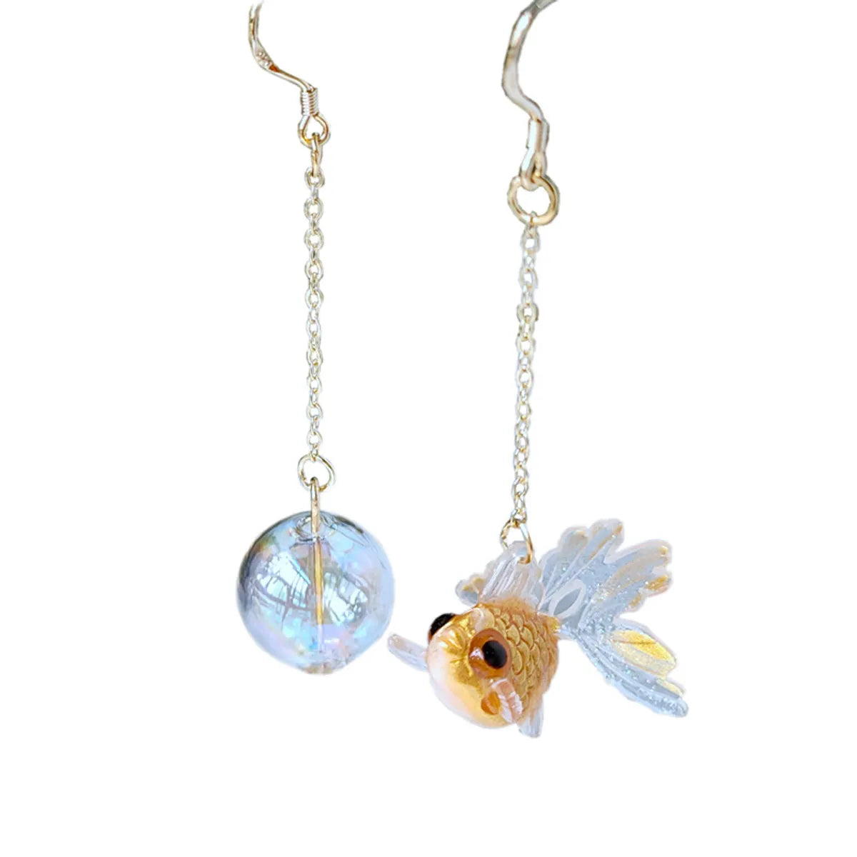 1 Pair Cute Japanese Style Fish Asymmetrical Resin Glass 14K Gold Plated Drop Earrings