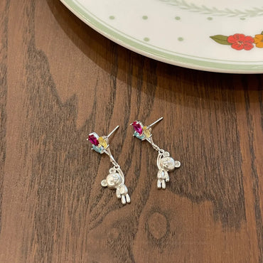 1 Pair Cute Korean Style Animal Inlay Alloy Zircon Drop Earrings